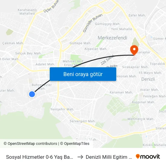 Sosyal Hizmetler 0-6 Yaş Bakım Evi - 1331 to Denizli Milli Egitim M?d?rl?g? map