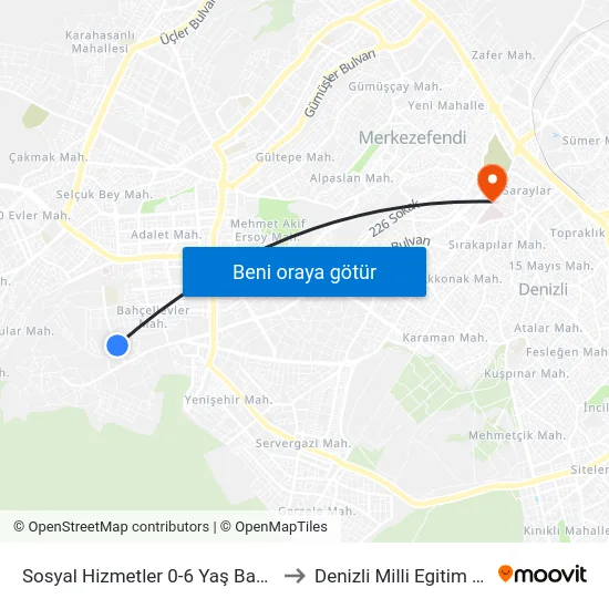 Sosyal Hizmetler 0-6 Yaş Bakım Evi - 1588 to Denizli Milli Egitim M?d?rl?g? map