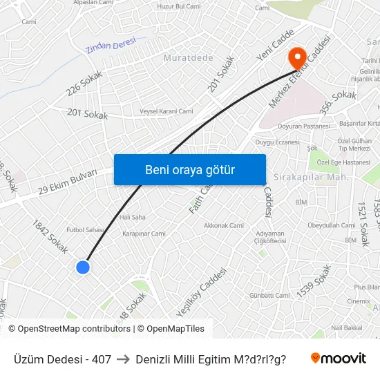 Üzüm Dedesi - 407 to Denizli Milli Egitim M?d?rl?g? map