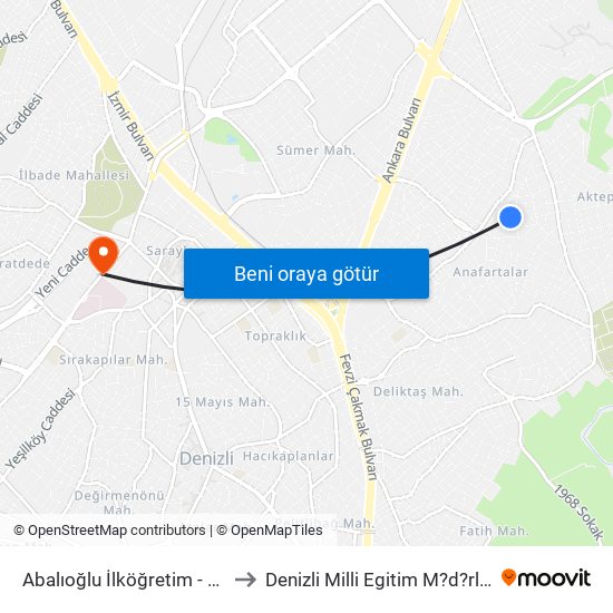 Abalıoğlu İlköğretim - 934 to Denizli Milli Egitim M?d?rl?g? map