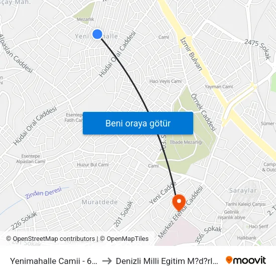 Yenimahalle Camii - 672 to Denizli Milli Egitim M?d?rl?g? map