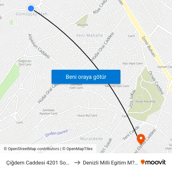 Çiğdem Caddesi 4201 Sokak - 666 to Denizli Milli Egitim M?d?rl?g? map