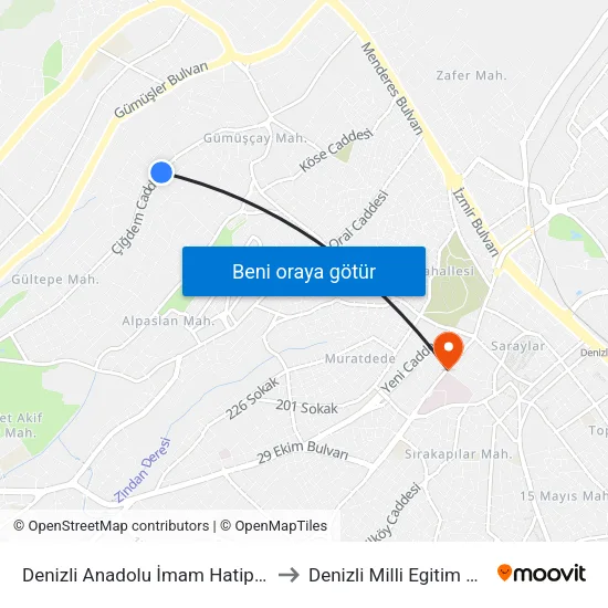 Denizli Anadolu İmam Hatip Lisesi - 663 to Denizli Milli Egitim M?d?rl?g? map