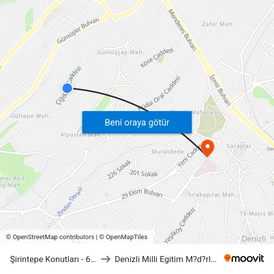Şirintepe Konutları - 662 to Denizli Milli Egitim M?d?rl?g? map