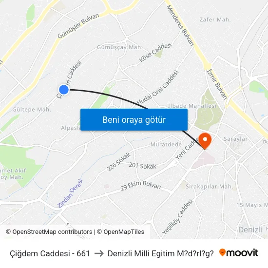 Çiğdem Caddesi - 661 to Denizli Milli Egitim M?d?rl?g? map