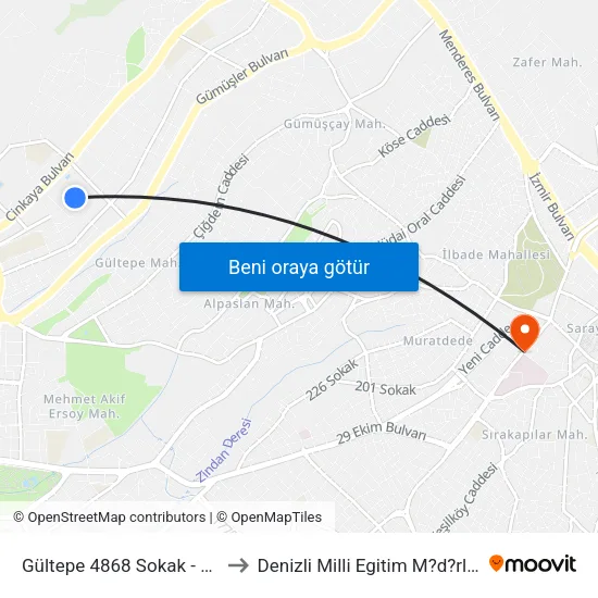 Gültepe 4868 Sokak - 623 to Denizli Milli Egitim M?d?rl?g? map