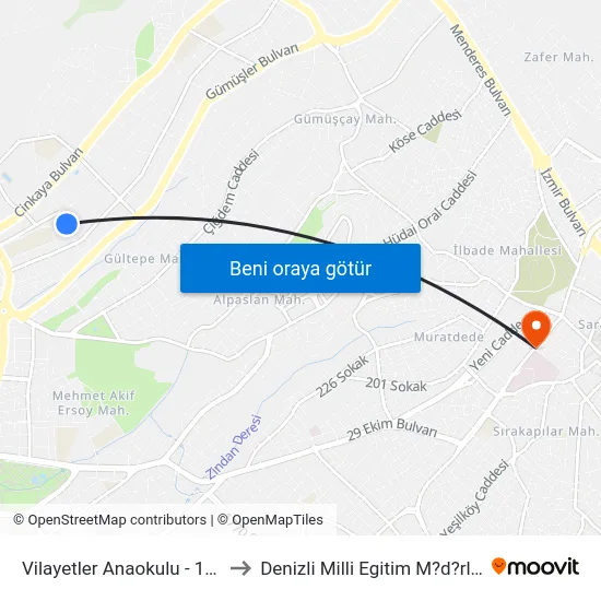 Vilayetler Anaokulu - 1222 to Denizli Milli Egitim M?d?rl?g? map
