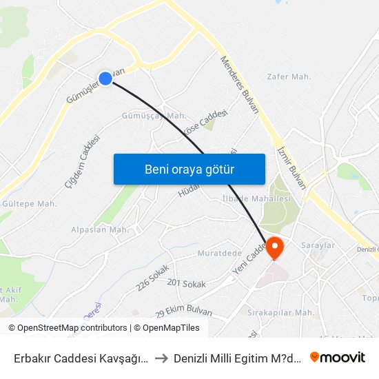 Erbakır Caddesi Kavşağı - 650 to Denizli Milli Egitim M?d?rl?g? map