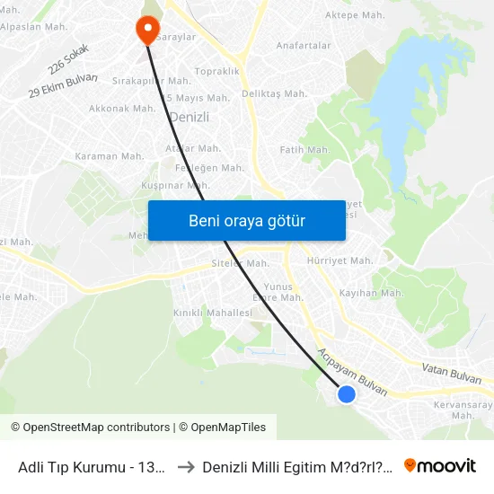 Adli Tıp Kurumu - 1376 to Denizli Milli Egitim M?d?rl?g? map