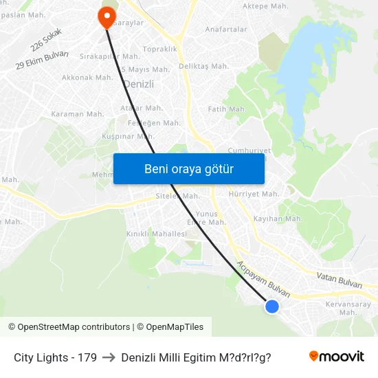 City Lights - 179 to Denizli Milli Egitim M?d?rl?g? map
