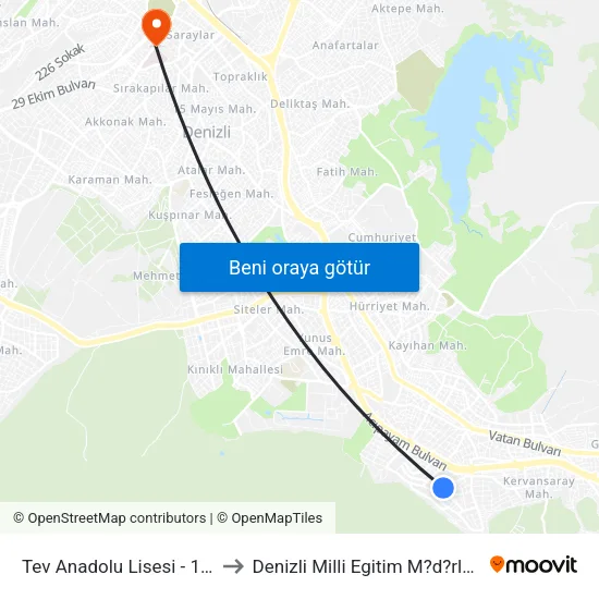 Tev Anadolu Lisesi - 178 to Denizli Milli Egitim M?d?rl?g? map