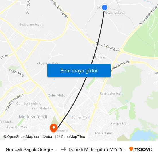 Goncalı Sağlık Ocağı - 342 to Denizli Milli Egitim M?d?rl?g? map