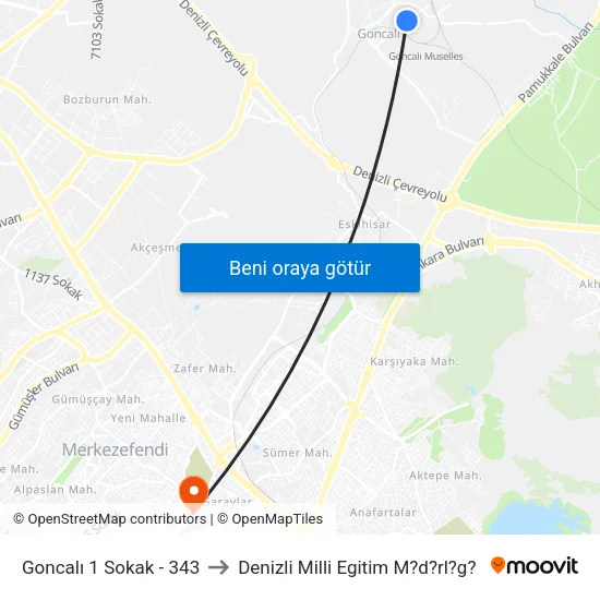Goncalı 1 Sokak - 343 to Denizli Milli Egitim M?d?rl?g? map