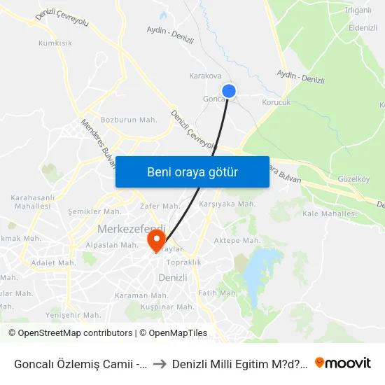 Goncalı Özlemiş Camii - 344 to Denizli Milli Egitim M?d?rl?g? map