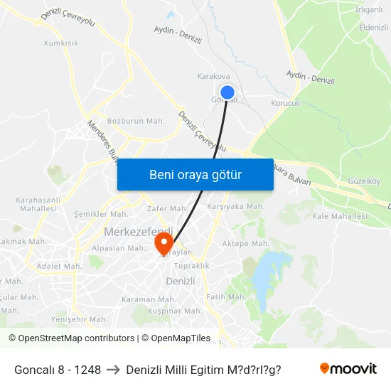 Goncalı 8 - 1248 to Denizli Milli Egitim M?d?rl?g? map