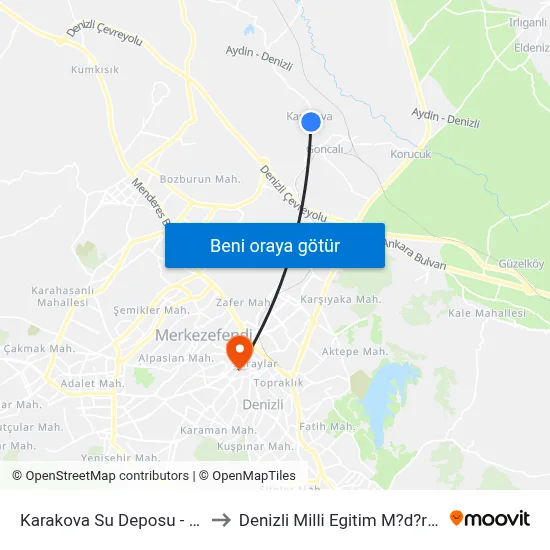 Karakova Su Deposu - 351 to Denizli Milli Egitim M?d?rl?g? map