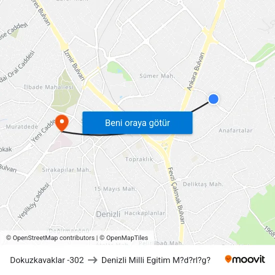Dokuzkavaklar 2070 Sokak - 1477 to Denizli Milli Egitim M?d?rl?g? map