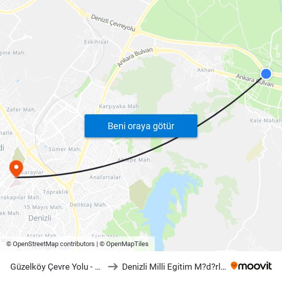 Güzelköy Çevre Yolu - 326 to Denizli Milli Egitim M?d?rl?g? map