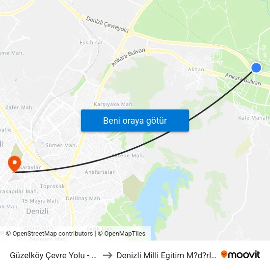 Güzelköy Çevre Yolu - 326 to Denizli Milli Egitim M?d?rl?g? map