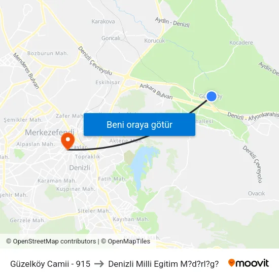 Güzelköy Camii - 915 to Denizli Milli Egitim M?d?rl?g? map