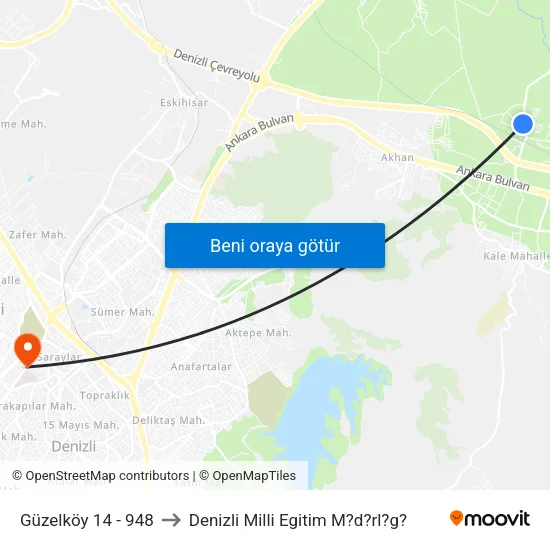 Güzelköy 14 - 948 to Denizli Milli Egitim M?d?rl?g? map