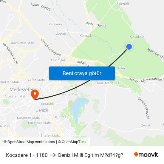 Kocadere 1 - 1180 to Denizli Milli Egitim M?d?rl?g? map