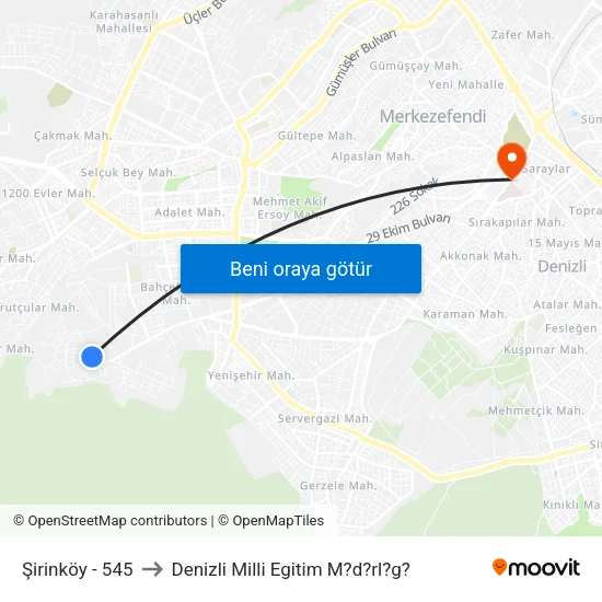 Şirinköy - 545 to Denizli Milli Egitim M?d?rl?g? map