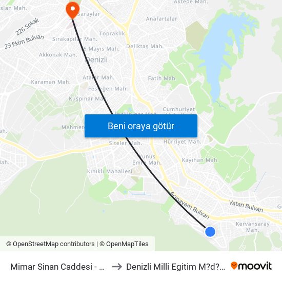 Mimar Sinan Caddesi - 1615 to Denizli Milli Egitim M?d?rl?g? map