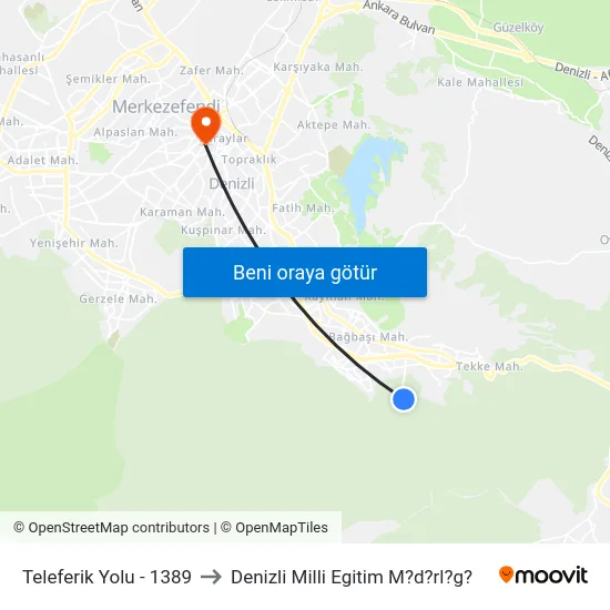 Teleferik Yolu - 1389 to Denizli Milli Egitim M?d?rl?g? map