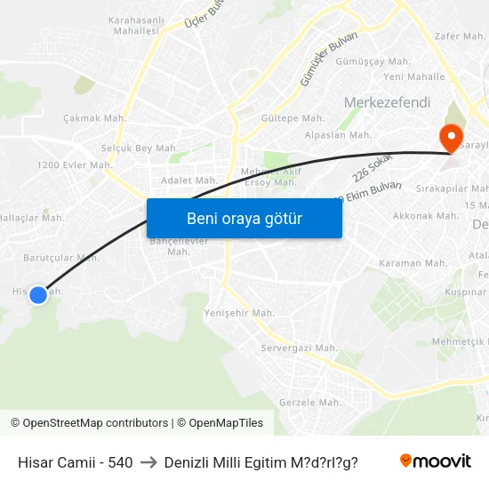 Hisar Camii - 540 to Denizli Milli Egitim M?d?rl?g? map