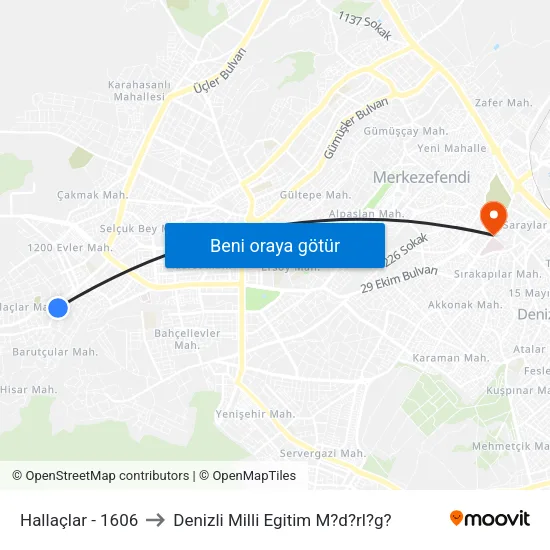 Hallaçlar - 1606 to Denizli Milli Egitim M?d?rl?g? map