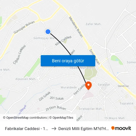 Fabrikalar Caddesi - 1519 to Denizli Milli Egitim M?d?rl?g? map