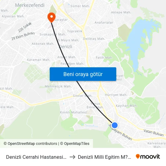 Denizli Cerrahi Hastanesi - 1676 to Denizli Milli Egitim M?d?rl?g? map