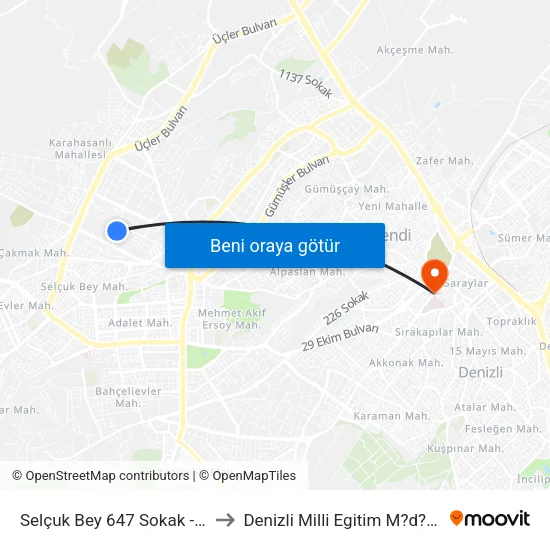 Evora - 515 to Denizli Milli Egitim M?d?rl?g? map