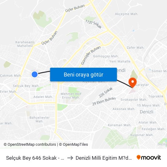 Selçuk Bey 646 Sokak - 1320 to Denizli Milli Egitim M?d?rl?g? map