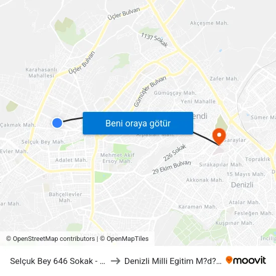Selçuk Bey 646 Sokak - 1320 to Denizli Milli Egitim M?d?rl?g? map