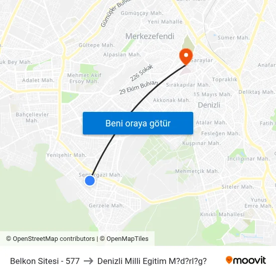Belkon Sitesi - 577 to Denizli Milli Egitim M?d?rl?g? map