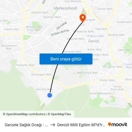 Gerzele Sağlık Ocağı - 366 to Denizli Milli Egitim M?d?rl?g? map