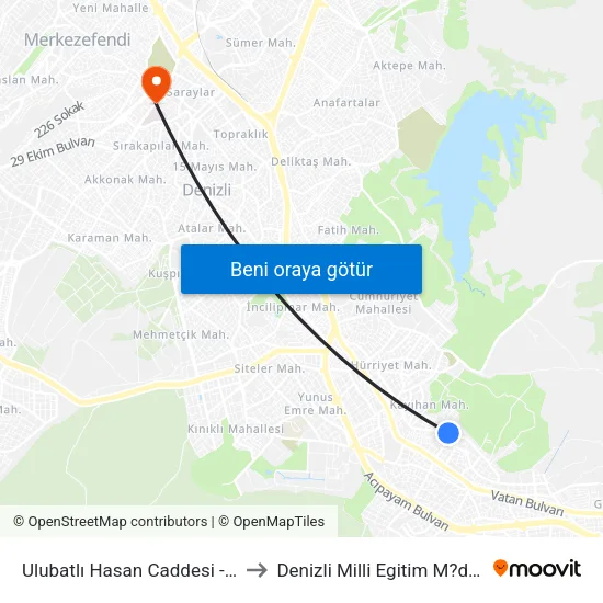 Ulubatlı Hasan Caddesi - 1161 to Denizli Milli Egitim M?d?rl?g? map