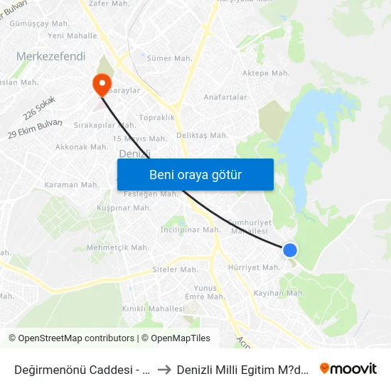Değirmenönü Caddesi - 1444 to Denizli Milli Egitim M?d?rl?g? map