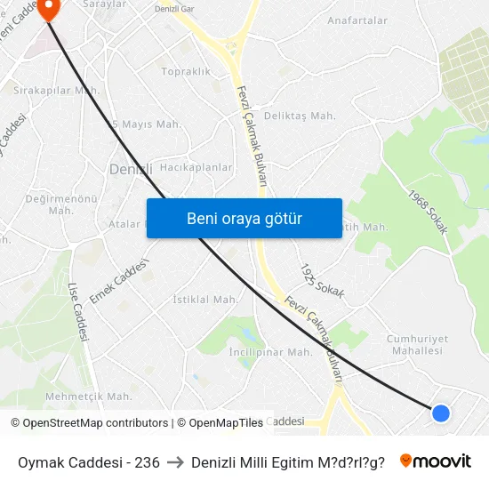 Oymak Caddesi - 236 to Denizli Milli Egitim M?d?rl?g? map