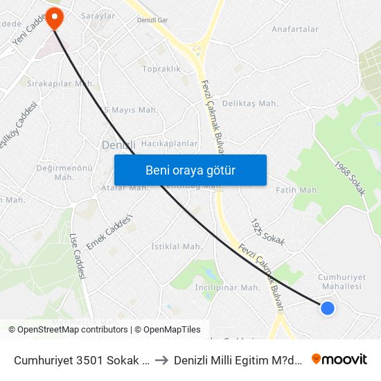 Cumhuriyet 3501 Sokak - 239 to Denizli Milli Egitim M?d?rl?g? map