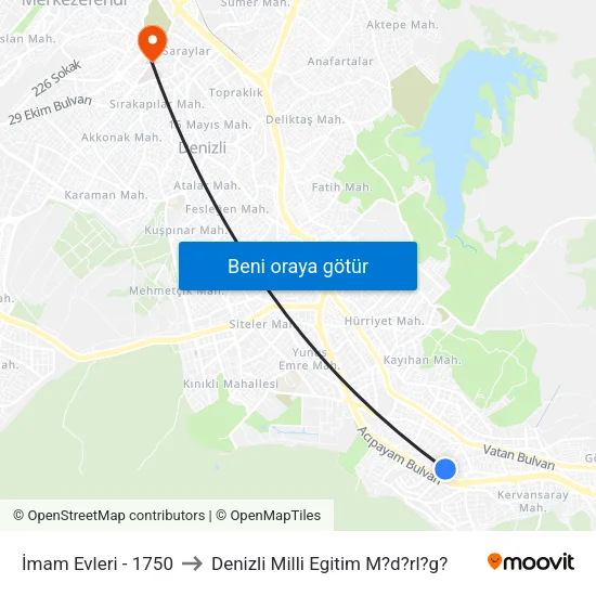 İmam Evleri - 1750 to Denizli Milli Egitim M?d?rl?g? map
