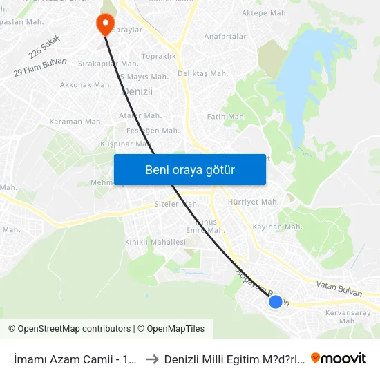 İmamı Azam Camii - 1763 to Denizli Milli Egitim M?d?rl?g? map