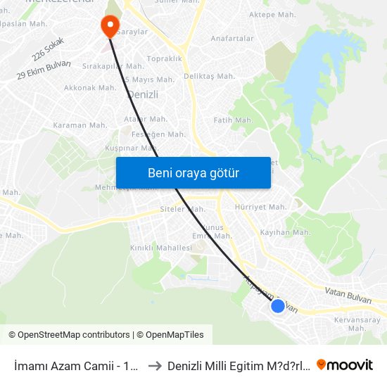 İmamı Azam Camii - 1764 to Denizli Milli Egitim M?d?rl?g? map