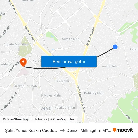 Şehit Yunus Keskin Caddesi - 1717 to Denizli Milli Egitim M?d?rl?g? map