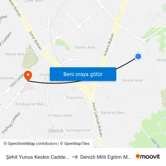 Şehit Yunus Keskin Caddesi - 1718 to Denizli Milli Egitim M?d?rl?g? map
