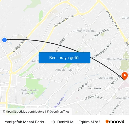 Yenişafak Masal Parkı - 655 to Denizli Milli Egitim M?d?rl?g? map