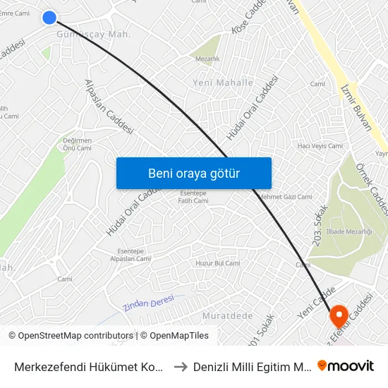 Merkezefendi Hükümet Konağı - 1627 to Denizli Milli Egitim M?d?rl?g? map