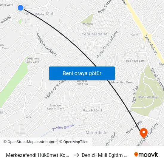 Merkezefendi Hükümet Konağı - 1628 to Denizli Milli Egitim M?d?rl?g? map